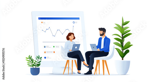 A side view of a digital marketing team analyzing website traffic data and adjusting their strategy in realtime