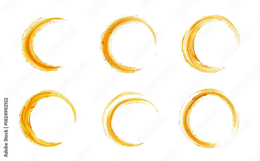 orange brush stroke set, crescent and arc, isolated composition, stylized paint orange brush stroke set, crescent and arc, isolated composition, stylized paint