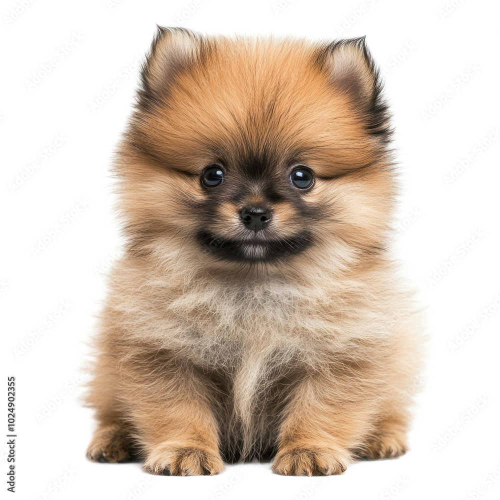 Soft and fluffy Pomeranian puppy with a playful stance and bushy fur. isolated on transparency background Soft and fluffy Pomeranian puppy with a playful stance and bushy fur. isolated on transparency background