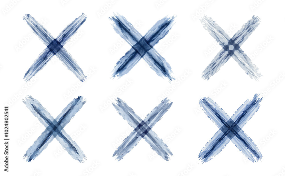 crossed out faded blue brush stroke set, X marks the spot, isolated, stylized paint crossed out faded blue brush stroke set, X marks the spot, isolated, stylized paint