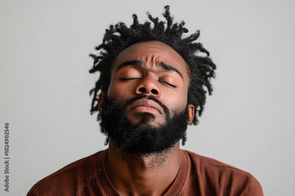 Obraz premium portrait of very worried and thoughtful man with afro hair and beard