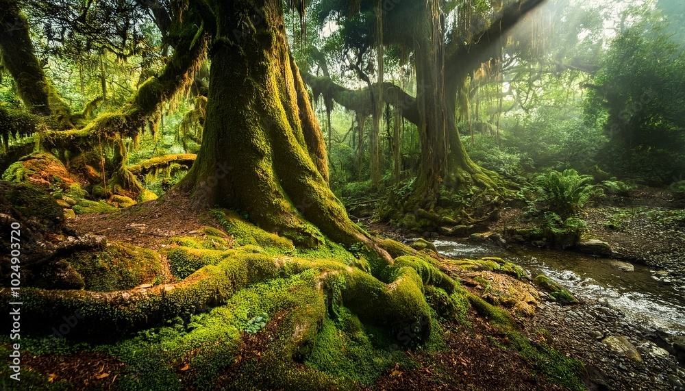 a beautiful fairytale enchanted forest with big trees and great vegetation a beautiful fairytale enchanted forest with big trees and great vegetation