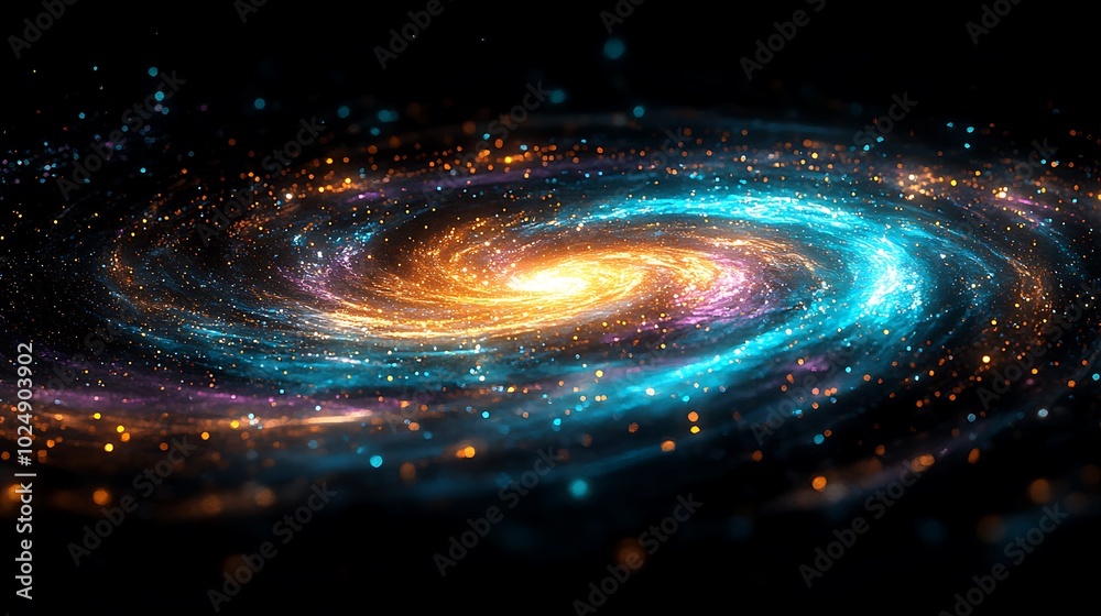 An abstract cosmic scene featuring a glowing galaxy spiral, soft gradients of teal, violet, and gold, bright stars dotting the scene, radiant light emanating from the center, faint trails of stardust, An abstract cosmic scene featuring a glowing galaxy spiral, soft gradients of teal, violet, and gold, bright stars dotting the scene, radiant light emanating from the center, faint trails of stardust,