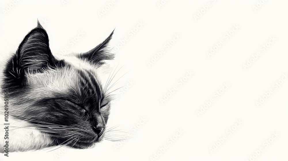 A Siamese cat grooming itself, handdrawn sketch, soft details, isolated on white background A Siamese cat grooming itself, handdrawn sketch, soft details, isolated on white background
