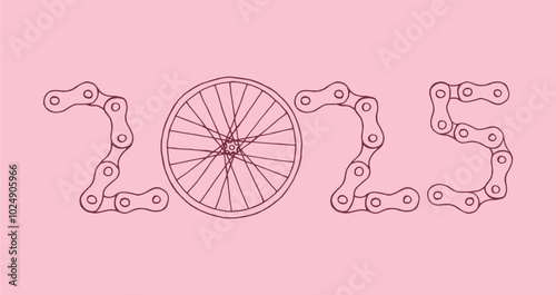 Bicycle Happy New Year 2025 pink background