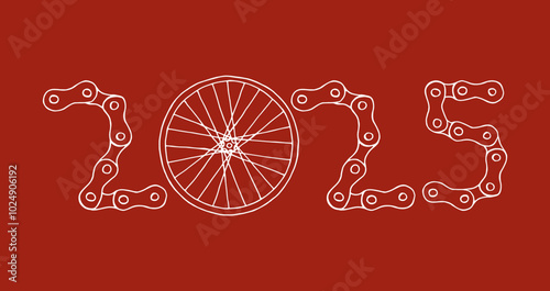 Bicycle Happy New Year 2025 red background