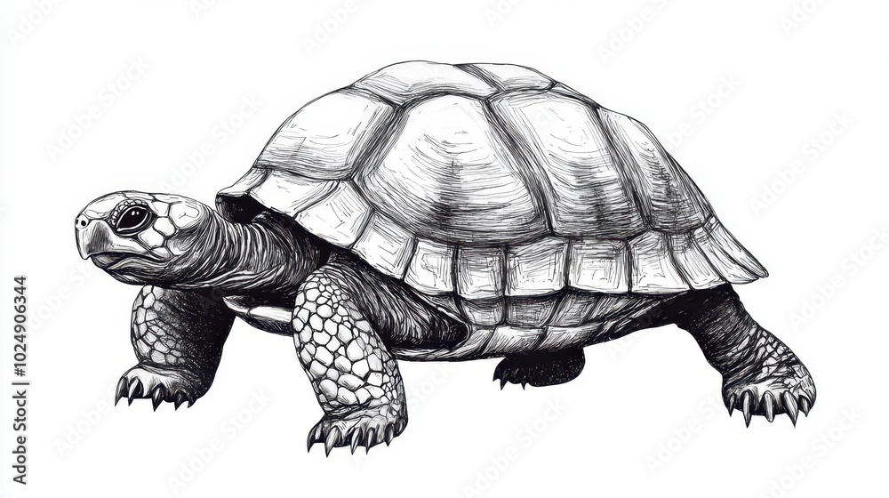 A turtle slowly walking, pencil sketch, minimalistic details, isolated on white background A turtle slowly walking, pencil sketch, minimalistic details, isolated on white background