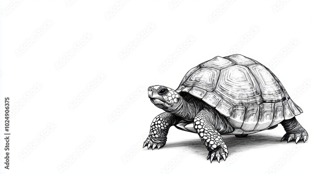 A turtle slowly walking, pencil sketch, minimalistic details, isolated on white background A turtle slowly walking, pencil sketch, minimalistic details, isolated on white background
