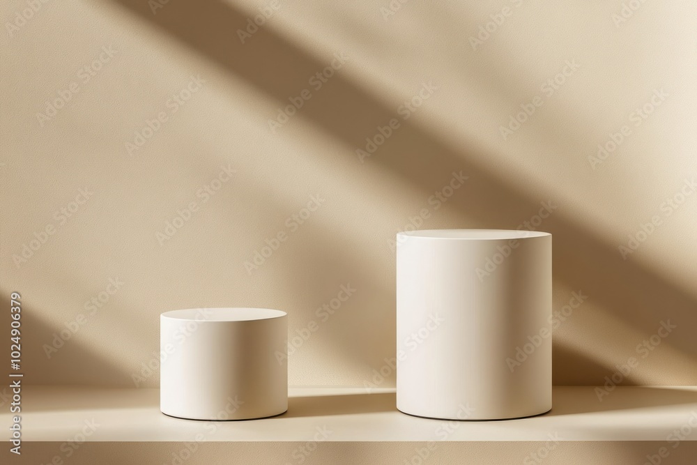 Minimalist Cylindrical Containers on Neutral Background Minimalist Cylindrical Containers on Neutral Background