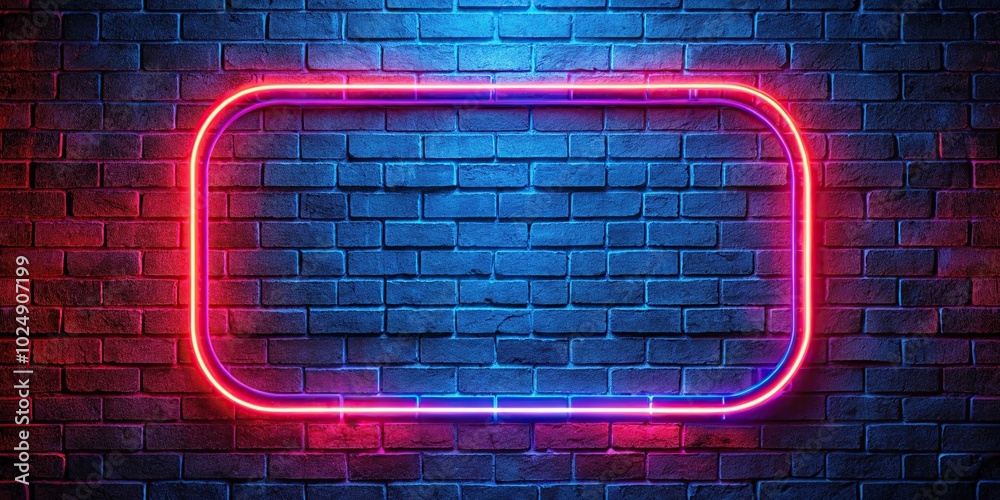 Neon light on brick walls with blue and red lighting effect background Neon light on brick walls with blue and red lighting effect background