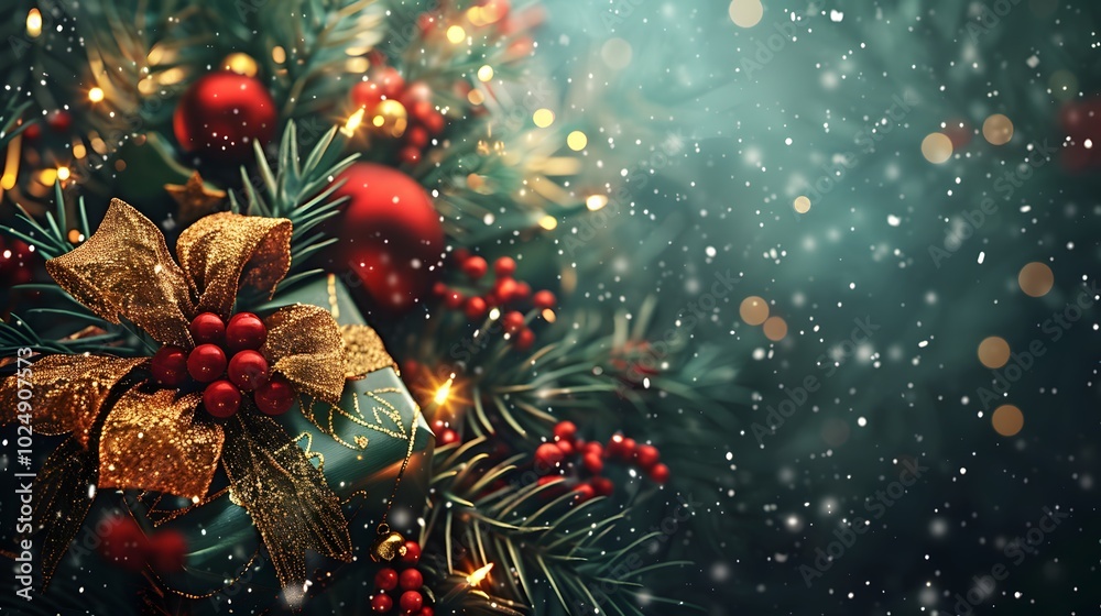 Festive Merry Christmas Background with Holiday Decorations and Warm Seasonal Cheer Festive Merry Christmas Background with Holiday Decorations and Warm Seasonal Cheer