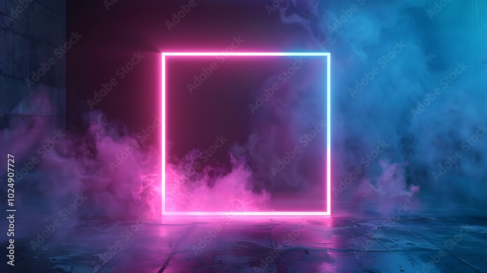 Obraz premium Luminous Frame: Neon Square and Rectangle on a Dark Backdrop