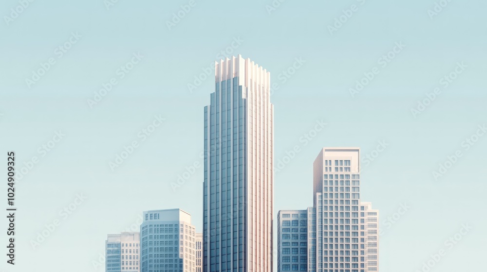 A minimalist view of modern skyscrapers against a clear blue sky. A minimalist view of modern skyscrapers against a clear blue sky.