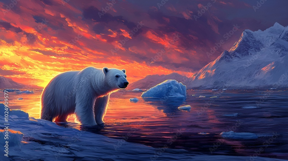 Polar bear standing on ice in Arctic region Polar bear standing on ice in Arctic region