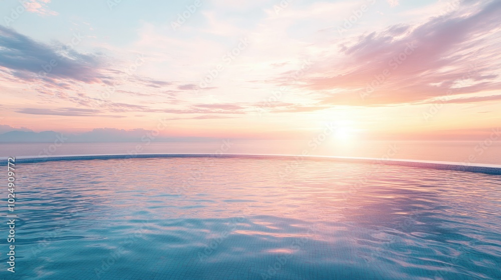 Infinity pool overlooking the ocean at sunset, calm water with no people, perfect for copy space Infinity pool overlooking the ocean at sunset, calm water with no people, perfect for copy space