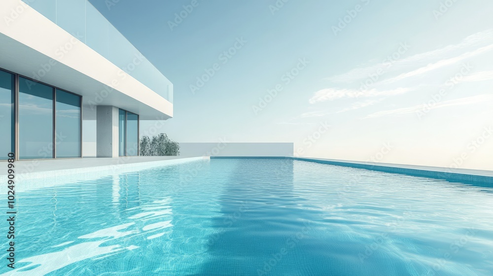 Minimalist swimming pool design with light blue water and clean lines. No people, plenty of copy space Minimalist swimming pool design with light blue water and clean lines. No people, plenty of copy space