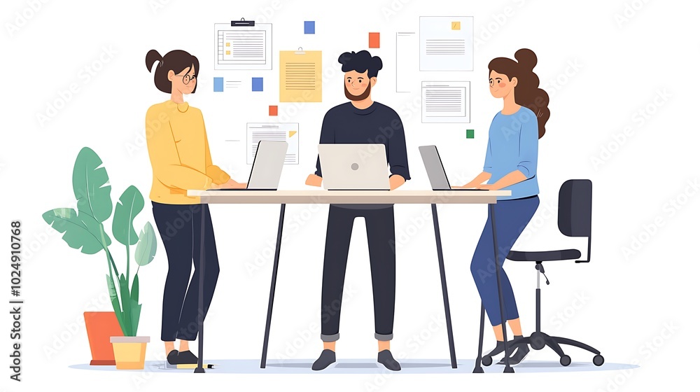 Team of Professionals Working Together on Laptops at Desk Team of Professionals Working Together on Laptops at Desk