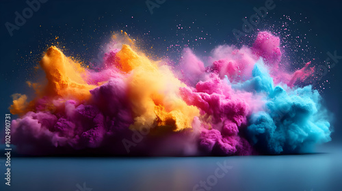 Vibrant explosion of colored powder creating a dynamic visual effect.