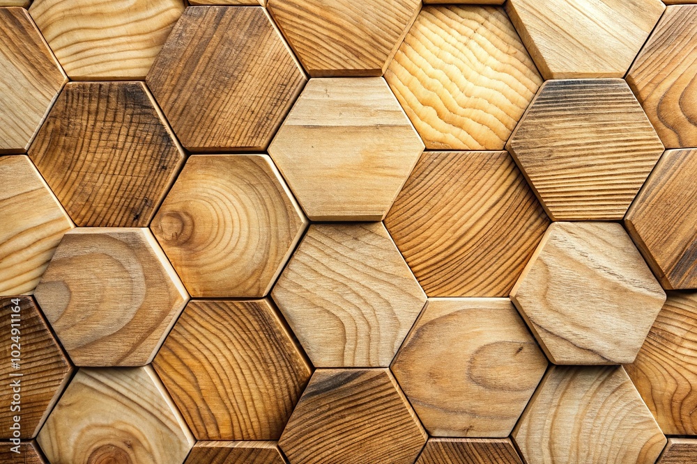 Fototapeta premium Natural wooden hexagonal pattern with cracks woodworking