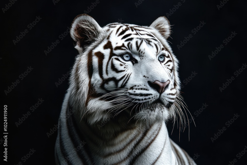Fototapeta premium Majestic White Tiger Portrait on Dark Background