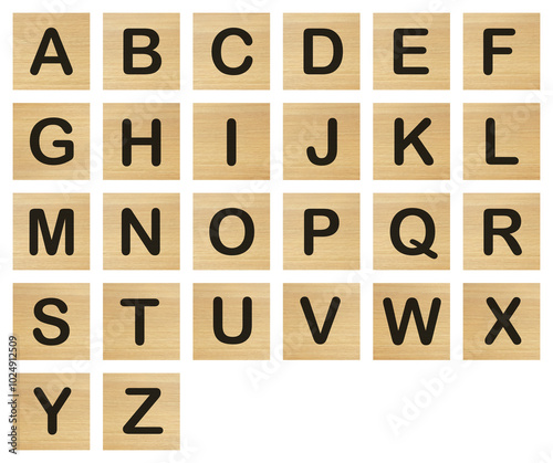 Alphabet wood blocks on white with clipping path