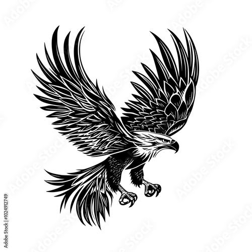 "Black and White Eagle with Spread Wings Vector"

