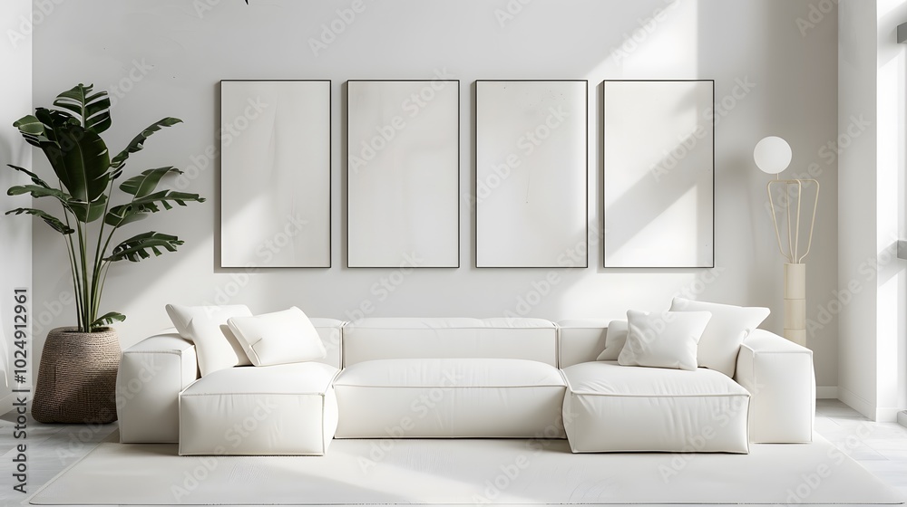 Sleek and Serene: Modern White Minimalist Interior Living Room Design