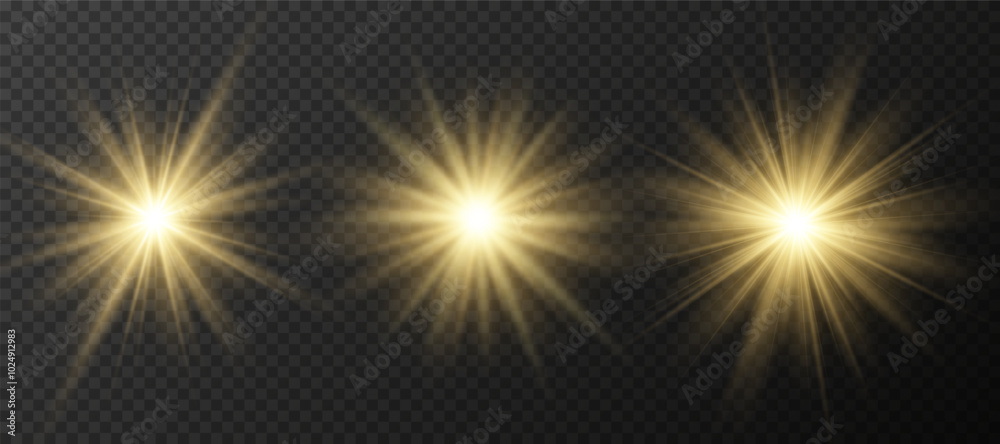 Yellow glowing light explodes on a transparent background. Sparkling magical dust particles. Bright Star. Transparent shining sun, bright flash. Vector sparkles. Yellow glowing light explodes on a transparent background. Sparkling magical dust particles. Bright Star. Transparent shining sun, bright flash. Vector sparkles.