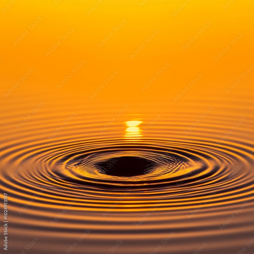 Golden Sunset Water Drop with Ripples Reflections Centered Impacting Vibration Nature Spirituality Golden Sunset Water Drop with Ripples Reflections Centered Impacting Vibration Nature Spirituality