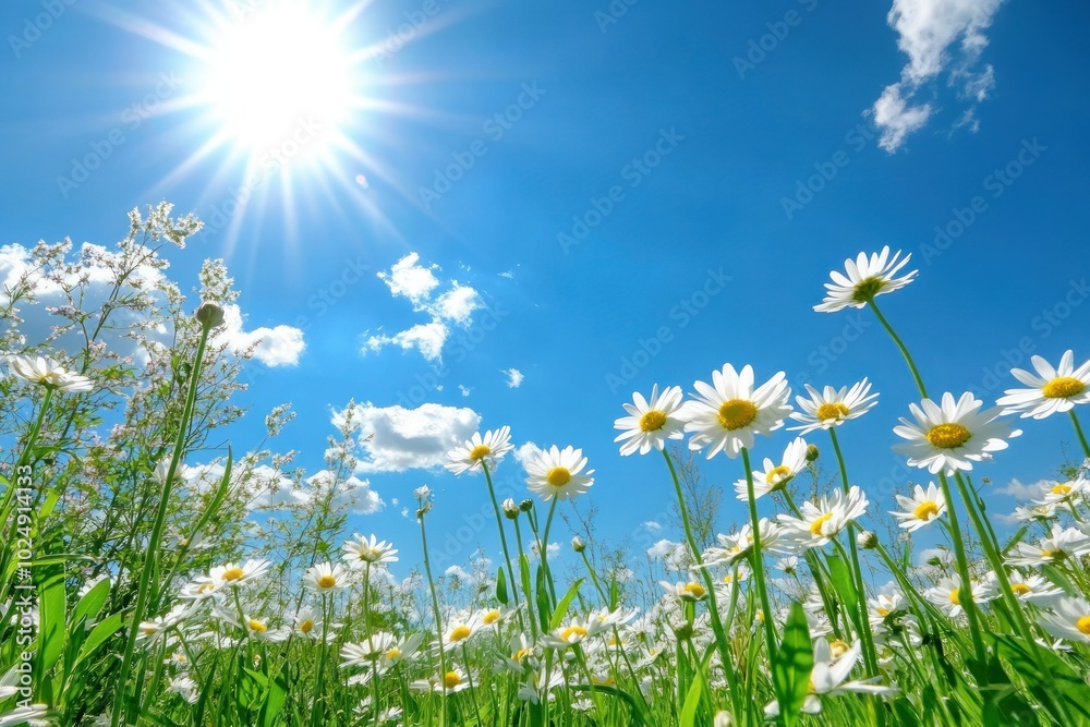 Vibrant Spring Meadow of Blooming Daisies Vibrant Spring Meadow of Blooming Daisies