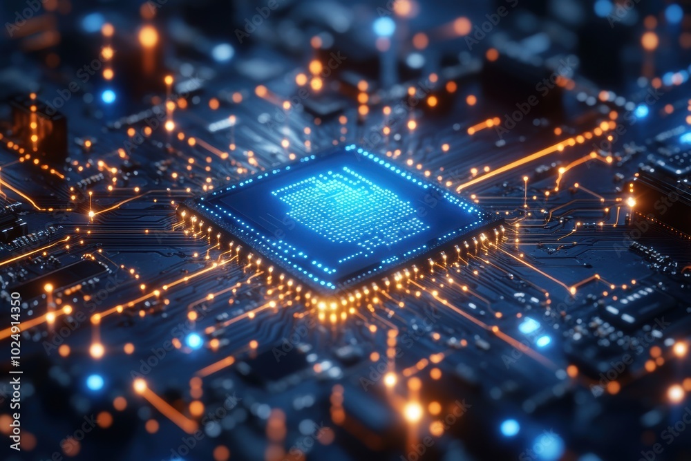 Circuit Board with Illuminated Microchip Design Circuit Board with Illuminated Microchip Design