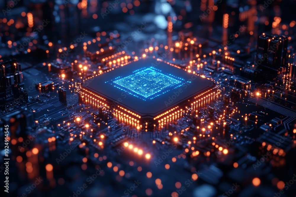 Futuristic Digital Circuit with Glowing Elements Futuristic Digital Circuit with Glowing Elements