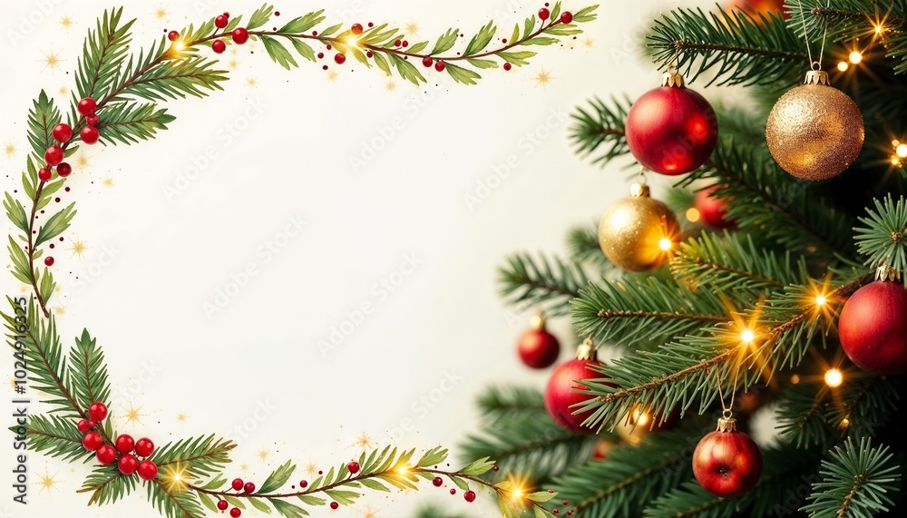 Festive Christmas decorations in traditional style with red and gold colors representing holiday cheer with copy space Festive Christmas decorations in traditional style with red and gold colors representing holiday cheer with copy space