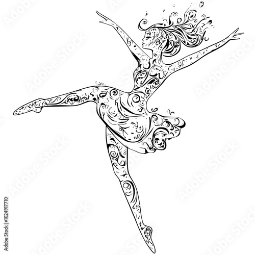 "Ballet Dancer in Classic Pose Black and White Vector"

