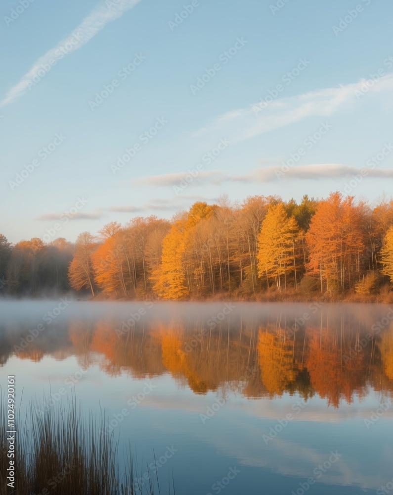 Serene Autumn Reflection in Tranquil Lake. Serene Autumn Reflection in Tranquil Lake.