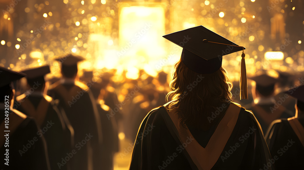 Obraz premium graduation ceremony university college graduate inspiring emotional cap gown crowded background achievement celebration pride accomplishment hope future education students success celebrate job search