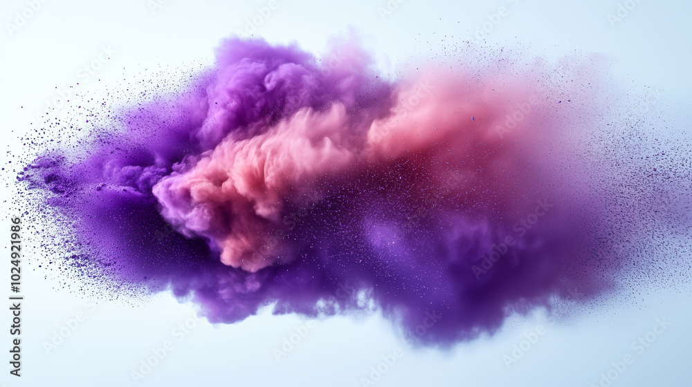Fototapeta premium abstract image of a purple powder explosion in mid-air. The explosion should feature large, vibrant clouds of purple pigment