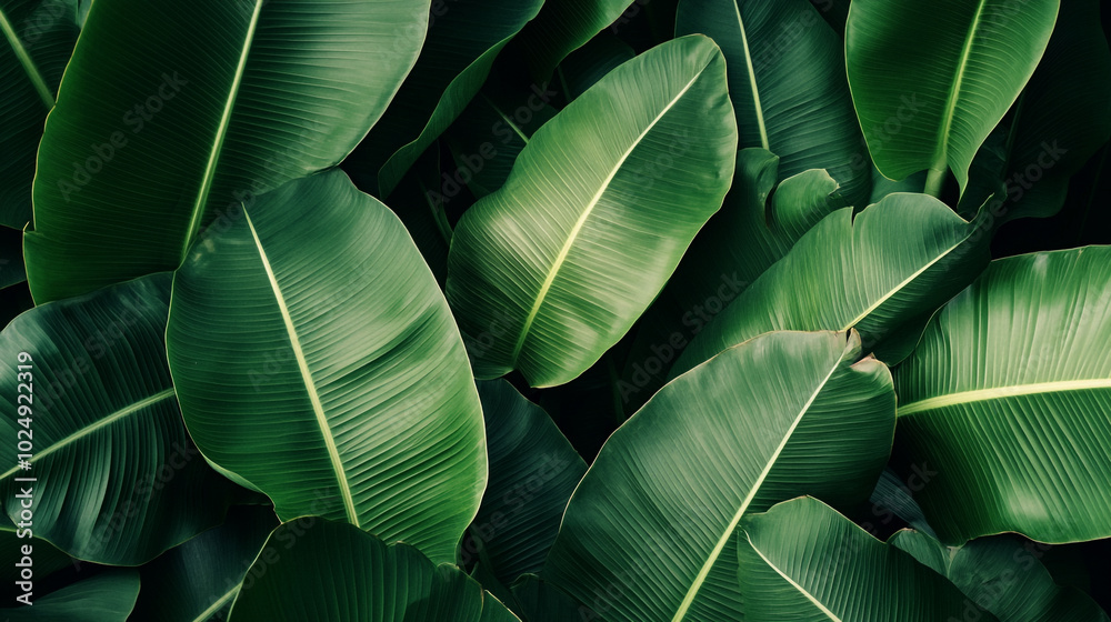 Fototapeta premium Lush green leaves densely layered, showcasing nature's beauty in a tropical environment