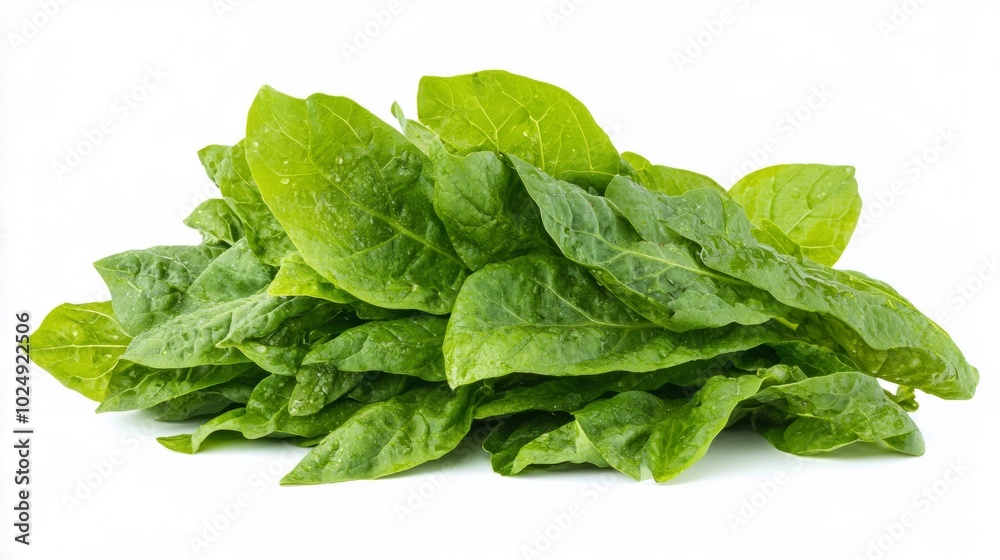 A bunch of fresh sorrel leaves with their tangy, citrus-like flavor, isolated on a white background A bunch of fresh sorrel leaves with their tangy, citrus-like flavor, isolated on a white background