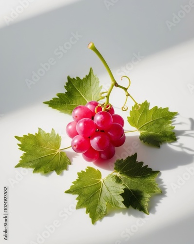 Bright Pink Grape Surrounded by Green Leaves. photo