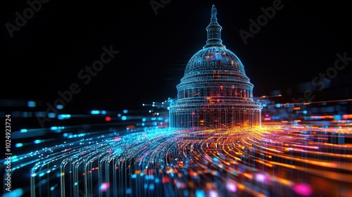 Government cybersecurity represented with holograms
