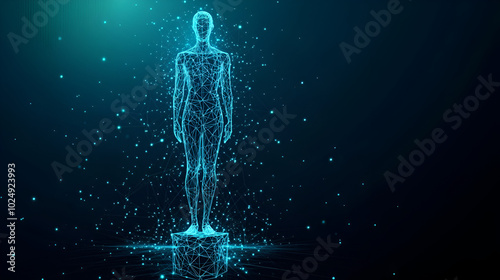 Abstract vector image of a human Brine . Low poly wire frame blue illustration on dark background. Lines and dots. Best idea concept. Low Poly Wireframe 3D Vector illustration in blue