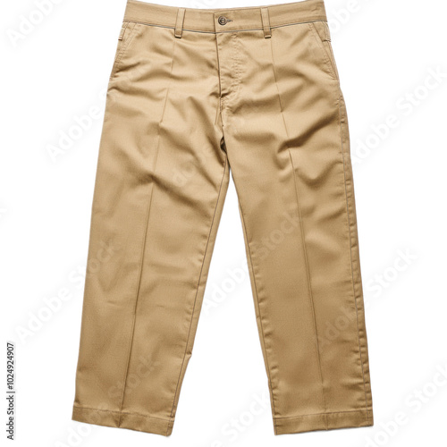 Tailored khaki pants with a straight-leg design, offering a versatile and comfortable look. isolated on transparency background