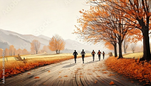 Illustration eine Gruppe Leute beim joggen in Herbst 