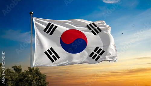South Korea national flag waving