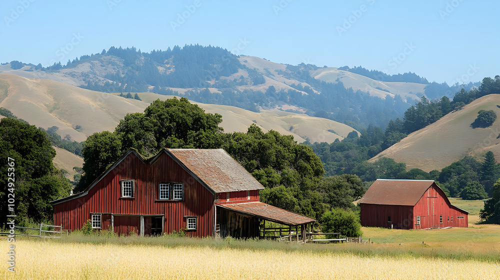 Obraz premium red barn in the mountains