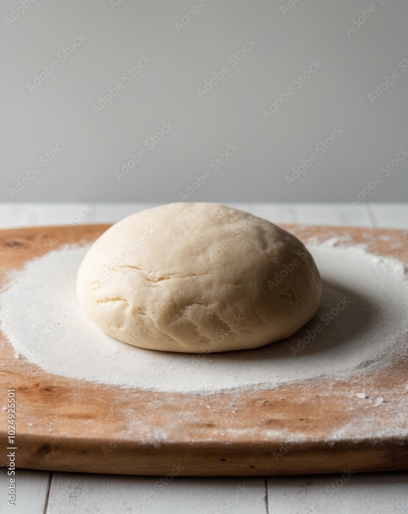 Uncooked dough placed on a wooden cutting surface. Uncooked dough placed on a wooden cutting surface.