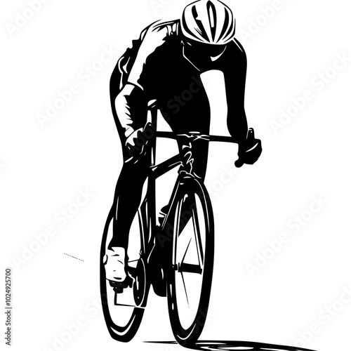"Cyclist in Motion Black and White Illustration"

