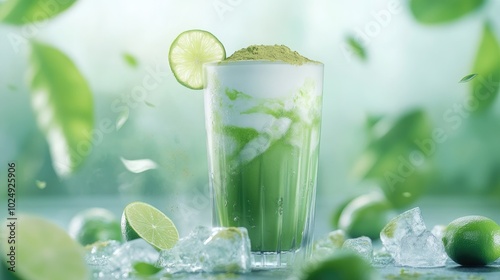 Refreshing Green Citrus Beverage with Lime Garnish