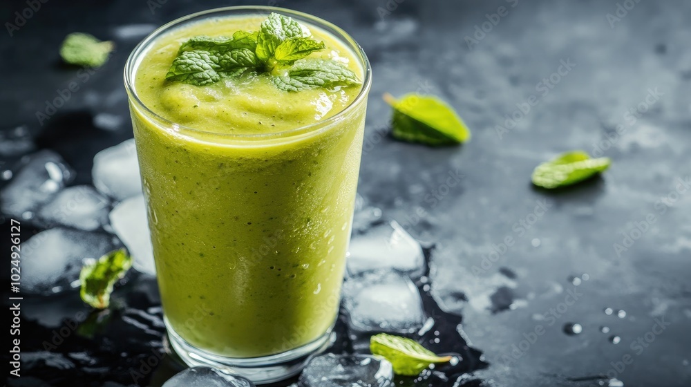 Refreshing Green Smoothie with Mint and Ice Refreshing Green Smoothie with Mint and Ice